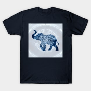 Mandala Elephant Indigo Blue Tie Dye T-Shirt